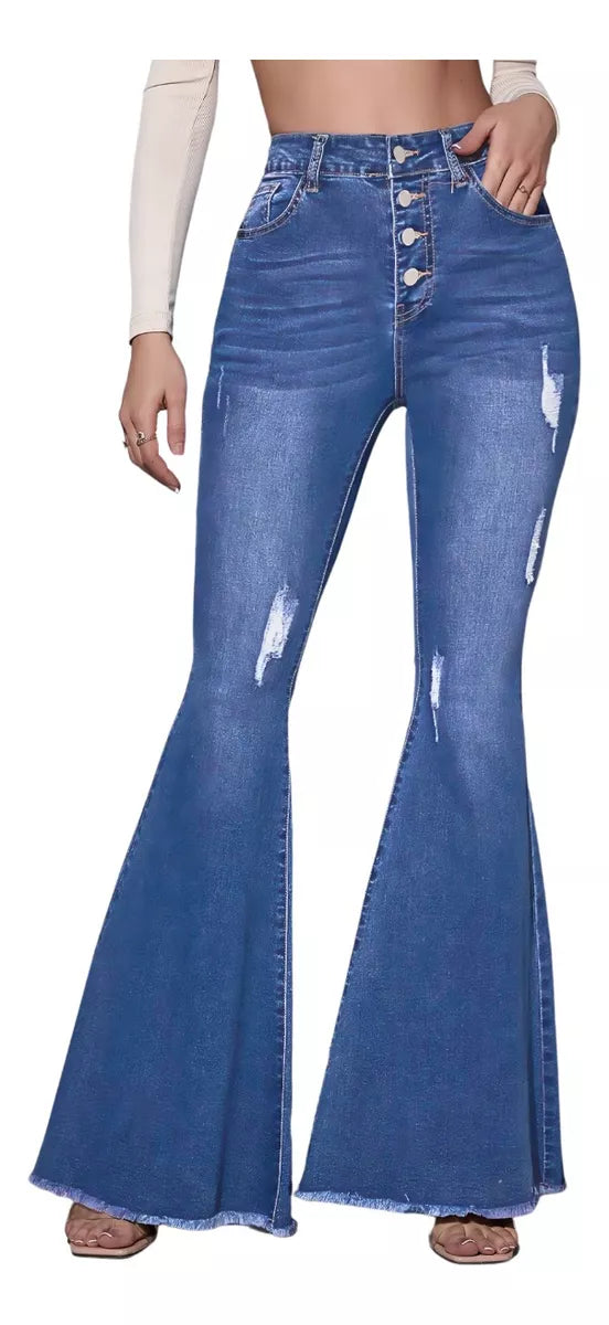 Pantalones Mezclilla Acampanado Mujer Jeans Stretch Pantalón