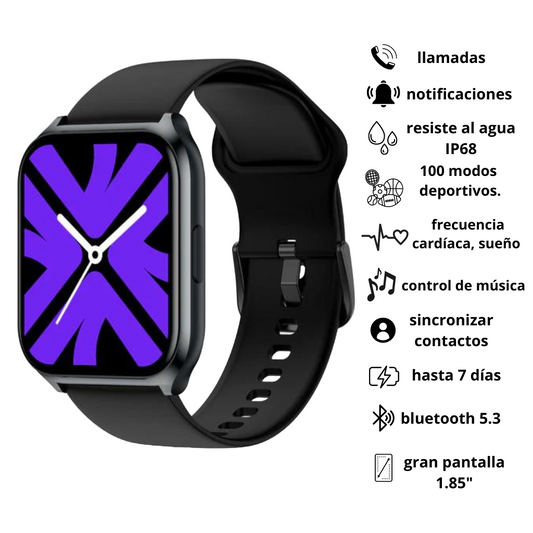 Smartwatch Filwans GTS Mini, pantalla 1.85'' responde llamadas, larga duración batería, metal.