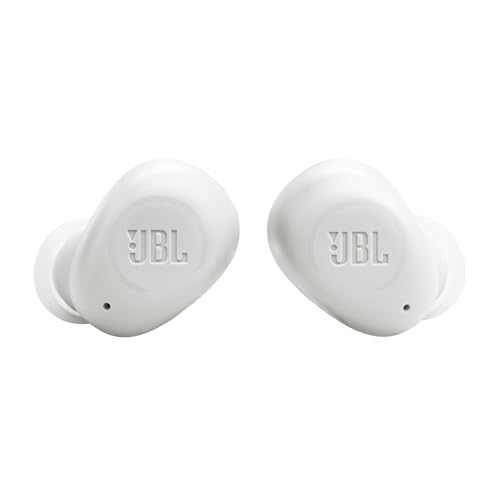 JBL Vibe Buds Audífonos Inalámbricos Bluetooth, Drivers 8mm, Reproducción 32 Horas, Resistentes al Agua y al Polvo IP54 - Blanco