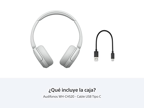 Audífonos inalámbricos Sony on-Ear WH-CH520 hasta 50 Horas de duración de batería, Blanco.