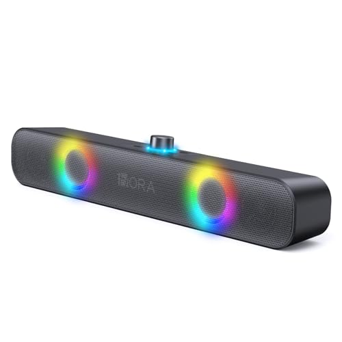 1 Hora Bocina Bluetooth, Barra de Sonido Soundbar para PC TV, RGB Altavoces Inalámbricos Bluetooth 5.1 con 2000mAh Batería, Soporte 3.5 mm AUX/TF/USB/Bluetooth para Interior, Hogar y Fiesta