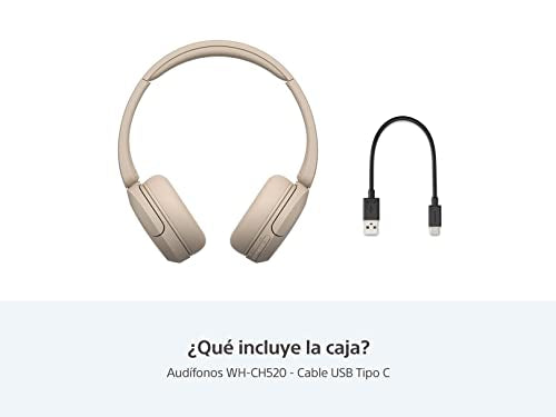 Audífonos inalámbricos Sony on-Ear WH-CH520 hasta 50 Horas de duración de batería, Beige.