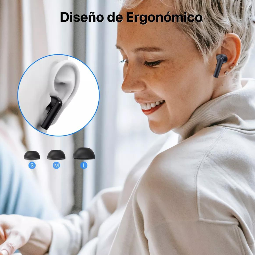 Audífonos bluetooth manos libres, Siri, Control táctil inteligente.1 Hora