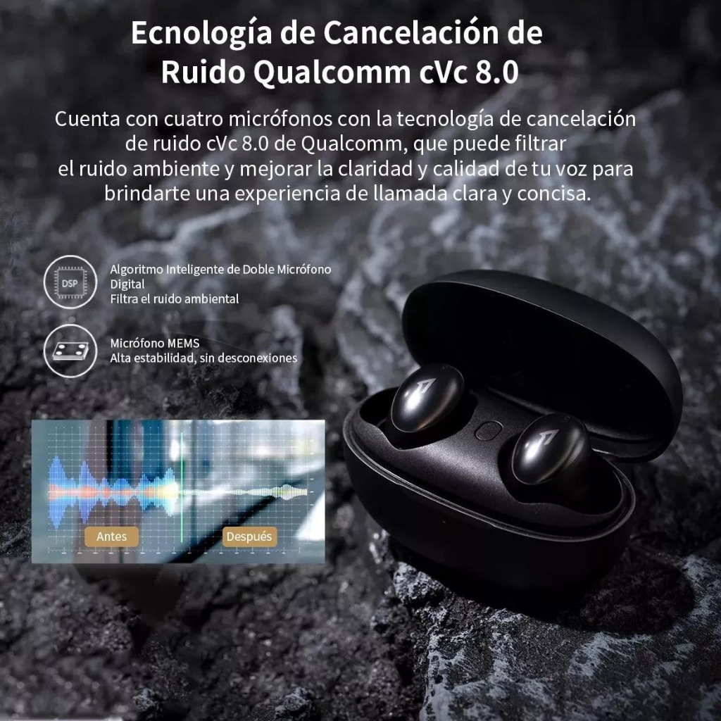 Audífonos Bluetooth Tecno Buds3  Intrauditivos. Negro