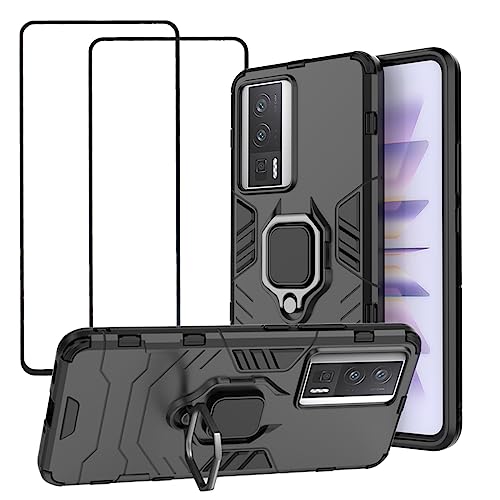 Funda  Xiaomi Poco F5 Pro Case y Redmi K60 Pro Case Uso Rudo, con 2 Unidades Mica Protector de Pantalla de Vidrio Templado, para Xiaomi Poco F5 Pro Funda (Negro)