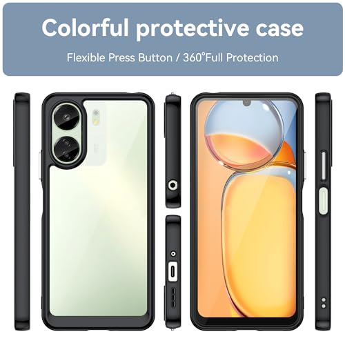 PENGPAI Funda para Xiaomi Poco C65 y Redmi 13C Uso Rudo Case Acrílico Anti-Amarillo Carcasa Bumper Antiarañazos Respaldo Antigolpes Cover Transparente XC