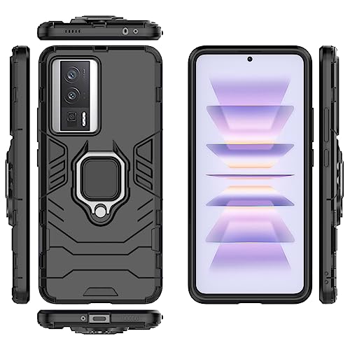 Funda  Xiaomi Poco F5 Pro Case y Redmi K60 Pro Case Uso Rudo, con 2 Unidades Mica Protector de Pantalla de Vidrio Templado, para Xiaomi Poco F5 Pro Funda (Negro)