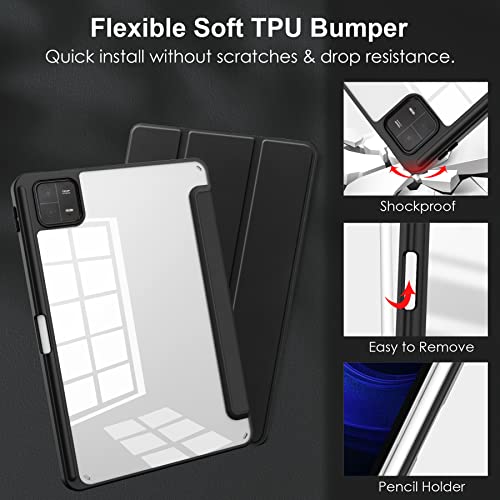 Funda para Xiaomi Pad 6 Funda Acrílico Suave Transparente Piel Cuero Protector Cover (Negro)