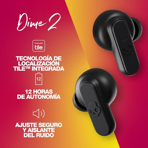 Auriculares In-Ear Inalámbricos Skullcandy   , 12 h de Autonomía, Micrófono, Compatibles con iPhone Android y Dispositivos Bluetooth, Negro