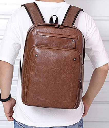 Bluelander Mochila Antirrobo para Laptop Impermeable de Cuero Sintético con Carga USB para Power Bank (no incluida), Múltiples Bolsillos, Tirantes Acolchados, Excelente para Viajes y Oficina (Café)