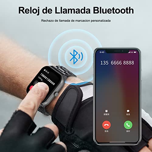 Smartwatch 1.83" Pantalla Grande, Reloj Inteligente Llamada Bluetooth, Impermeable IPX67, Monitor De Frecuencia Cardíaca/Oxígeno en Sangre/Presión Arterial, Micrófono Incorporado (Negro)