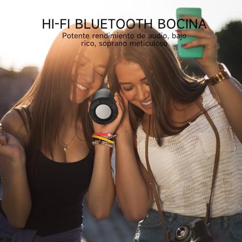 1 Hora Bocina Bluetooth Portatil 5.1, Mini Altavoz Inalámbrico con Manos Libres/Micro USB/Radio FM/TF, Compatible con Phone, Tablet, Computadores, Ideal para Viajar, Campear, Negro