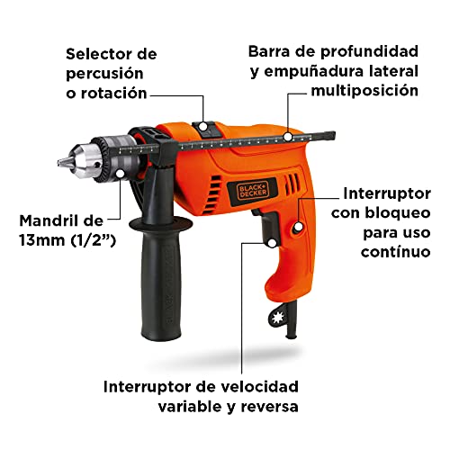 Taladro BLACK+DECKER Rotomartillo 1/2 Pulgadas 550W 0-2800Rpm 0-45000Gpm HD555