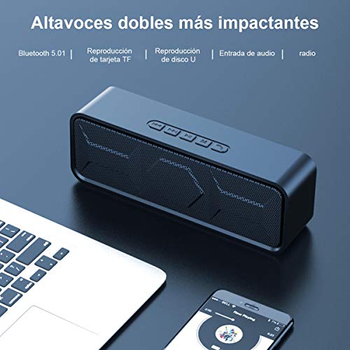 Bocina Bluetooth Portátil, Bluetooth 5.0 Altavoz Inalámbrico Impermeable con Sonido Estéreo HD, Bajos Profundos,Reproducción Manos Libres, 3.5mm AUX/Micro SD/TF/USB