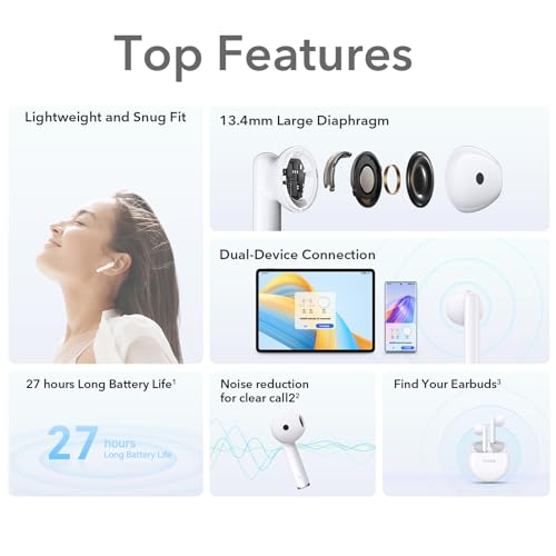 Honor Earbuds X5, Auriculares Inalámbricos Bluetooth 5.2 con Micro, 27H Cascos Inalámbricos Bluetooth, IPX4 Auriculares Inalámbricos, Blanco