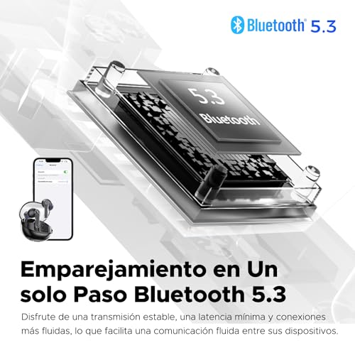 SoundPEATS Clear Audífonos Inalámbricos Bluetooth 5.3, Controladores de 12 mm y Doble Micrófono ENC para Llamadas Claras Modo de Juego 40 Horas de Tiempo de Reproducción Control de Aplicación