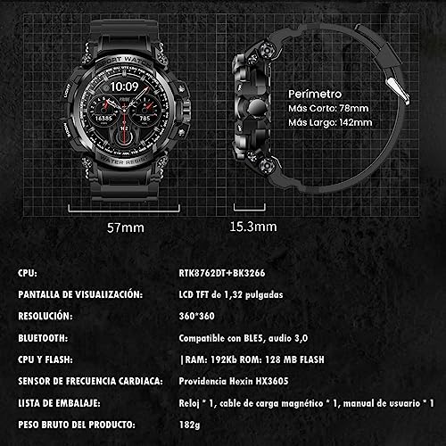 Smartwatch de Natación Impermeable IPX68, Reloj Inteligente de Llamada Bluetooth, Pantallas HD(360 * 360) con Monitor de Frecuencia Cardíaca/Oxígeno en Sangre/Presión Arterial, GPS