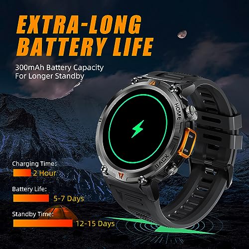 Reloj militar inteligente para Hombres,Llamada, Linterna 1.45” HD Resistente 100+ Modos Deporte IP68 Impermeable.