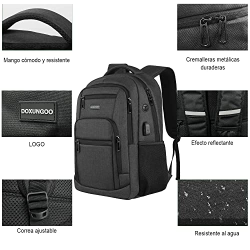 DOXUNGOO mochila de viaje de negocios antirrobo para portátil con puerto de carga USB, resistente al agua para portátil de 15.6 pulgadas y portátil