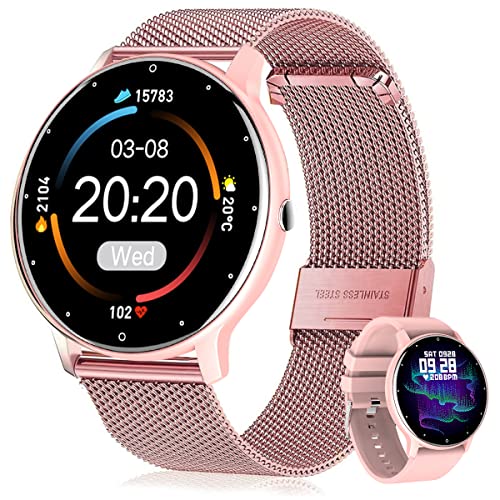 Smartwatch Mujer, Reloj Inteligente Impermeable IPX67, Monitor De Frecuencia Cardíaca/Oxígeno en Sangre/Presión Arterial, Múltiples Modos Deportivos, Monitor De Calorías.