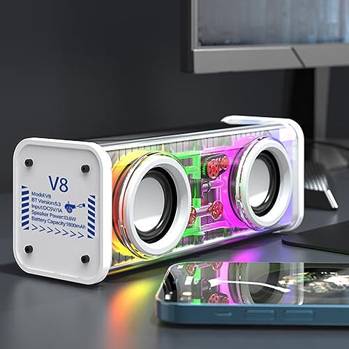 Bocina Bluetooth 5.3, Bocina Inalámbrica, Bocina de Estilo Mecánico Mecha, Bocinas Bluetooth con Modo TWS, Bocina Portatil con Luces RGB Incorporada, Sonido Potente Y Graves Profundos (Blanco)