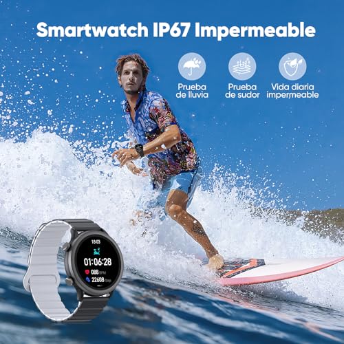 Smartwatch para Mujer/Hombre FreshFun  con Llamada Bluetooth, Reloj Inteligente IP67 con Pantalla 1.39in, Pulsera Deportiva con Monitoreo de Ritmo Cardíaco, Presión Arterial, Sueño, Negro