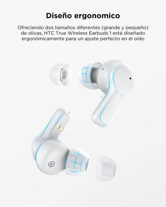 Audífonos Inalámbricos HTC con Bluetooth 5.3: Sonido Estéreo HD, Control Táctil Inteligente, Larga Duración de Batería - Color Blanco.