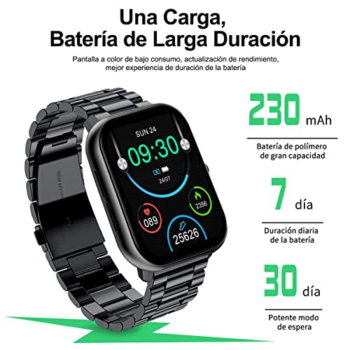 Smartwatch 1.83" Pantalla Grande, Reloj Inteligente Llamada Bluetooth, Impermeable IPX67, Monitor De Frecuencia Cardíaca/Oxígeno en Sangre/Presión Arterial, Micrófono Incorporado (Negro)