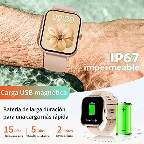 Smartwatch Reloj Inteligente Mujer RUBOQE.Llamadas Bluetooth, Rastreador de Actividad Impermeable IP67.