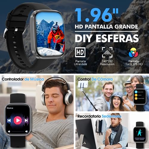 Reloj Inteligente Lostrain Hombre y Mujer, Smartwatch Deportivo 1.96" HD Pantalla táctil con Llamada.