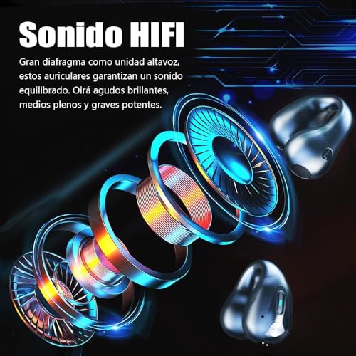 Auriculares de Conducción Ósea con Clip, Auriculares Ergonómicos Inalámbricos con Clip para la Oreja, Sonido HiFi, 48h de Potencia.