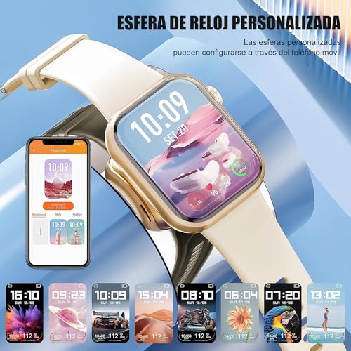 Smartwatch Reloj RUBOQE Inteligente Mujer de 2" - Llamadas Bluetooth Reloj Dama, Monitor de Deportivos, Pulsómetro, Sueño.