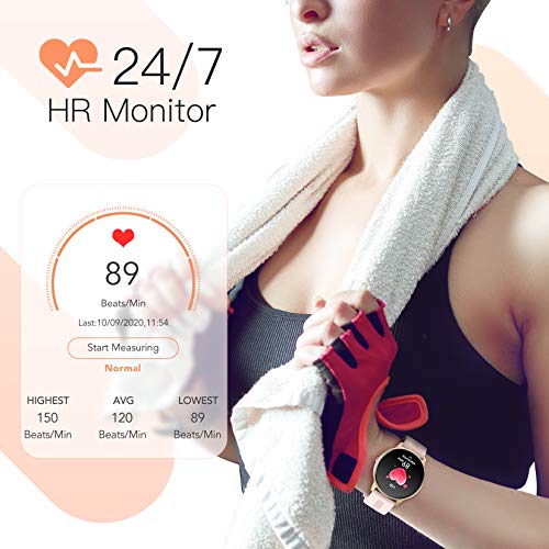 Smartwatch Mujer, Reloj Inteligente Deportivo 1.3 Pulgadas Táctil Completa IP68, Monitor de Sueño, Seguimiento del Menstrual.