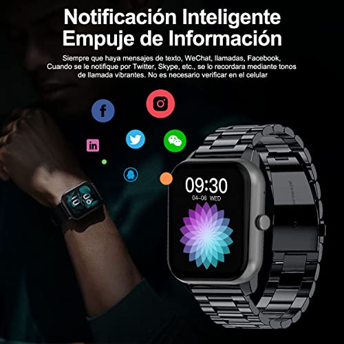 Smartwatch 1.83" Pantalla Grande, Reloj Inteligente Llamada Bluetooth, Impermeable IPX67, Monitor De Frecuencia Cardíaca/Oxígeno en Sangre/Presión Arterial, Micrófono Incorporado (Negro)