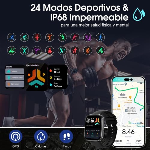 Reloj Inteligente Lostrain Hombre y Mujer, Smartwatch Deportivo 1.96" HD Pantalla táctil con Llamada.