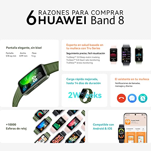 HUAWEI Band 8 , smartwatch Larga Duración de 2 semanas, SMS/Whatsapp de Respuesta rápida, Banda Inteligente.