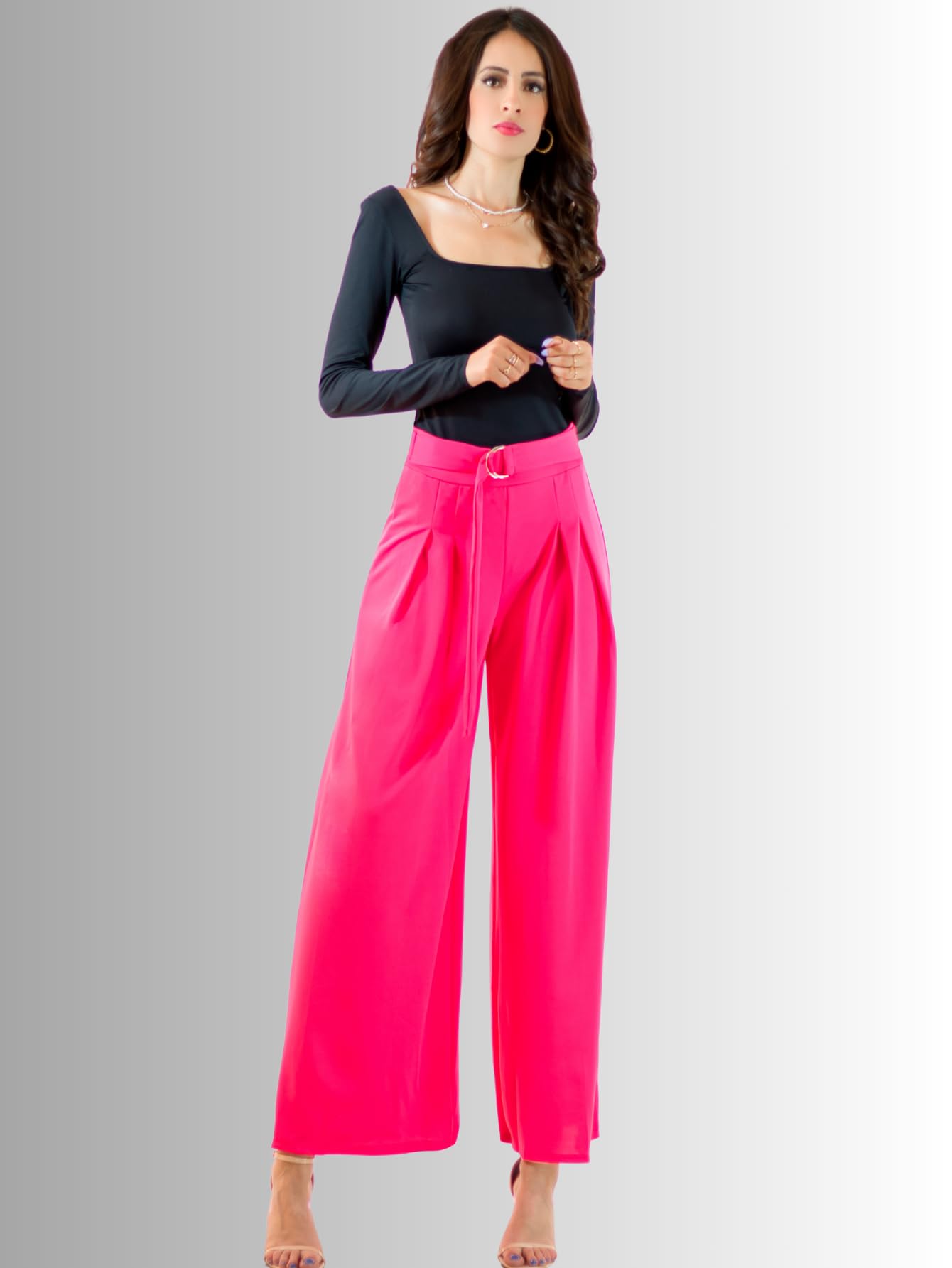 Generic Pantalones Wide Legs para Mujer (MX/US, Alfa, Talla única, Regular, Regular, Fucsia)