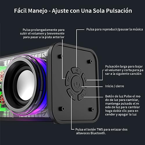 Bocina Bluetooth 5.3, Bocina Inalámbrica, Bocina de Estilo Mecánico Mecha, Bocinas Bluetooth con Modo TWS, Bocina Portatil con Luces RGB Incorporada, Sonido Potente Y Graves Profundos (Blanco)