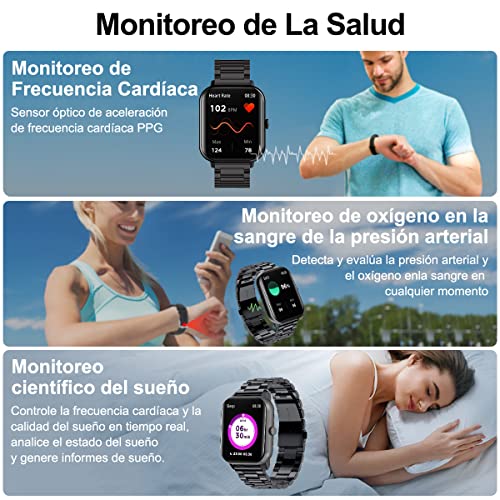 Smartwatch 1.83" Pantalla Grande, Reloj Inteligente Llamada Bluetooth, Impermeable IPX67, Monitor De Frecuencia Cardíaca/Oxígeno en Sangre/Presión Arterial, Micrófono Incorporado (Negro)