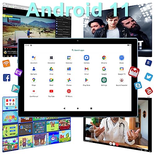 tablet con teclado 2 en 1, tablet Android, tabletas de 10 pulgadas, incluye funda para mouse con lápiz capacitivo, película templada, 5G, Wifi6, 128 GB ROM+6 GB RAM 10 IN IPS 8 MP cámara 6000 mAh, batería 10.1 pulgadas FHD Android 11 Tab