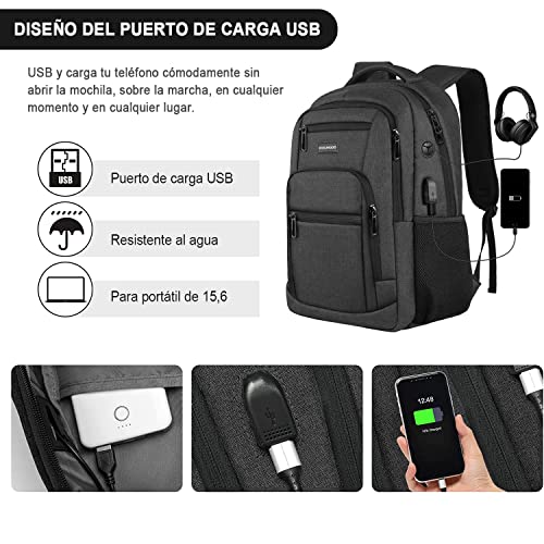 DOXUNGOO mochila de viaje de negocios antirrobo para portátil con puerto de carga USB, resistente al agua para portátil de 15.6 pulgadas y portátil