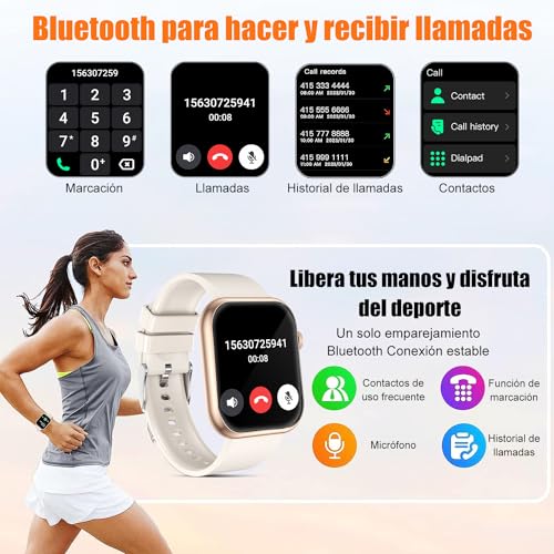 Smartwatch Reloj RUBOQE Inteligente Mujer de 2" - Llamadas Bluetooth Reloj Dama, Monitor de Deportivos, Pulsómetro, Sueño.