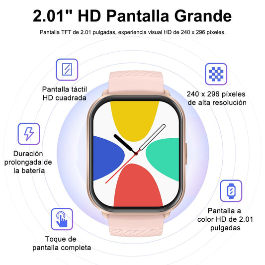 Smartwatch 2.01" Pantalla Grande EASYTAO , Reloj Inteligente Llamada Bluetooth, Impermeable IPX67, Monitor De Frecuencia Cardíaca/Oxígeno en Sangre/Presión Arterial.