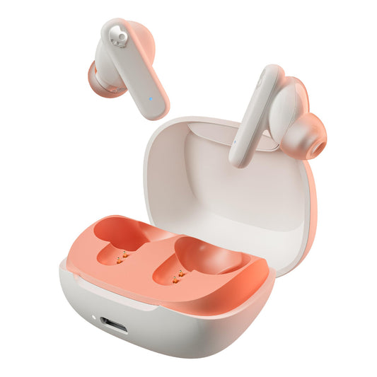 Auriculares Inalámbricos Skullcandy Smokin' Buds, 20 h de Autonomía, 50% de Plásticos Renovables, Micrófono. Color:  Blanco/Naranja.