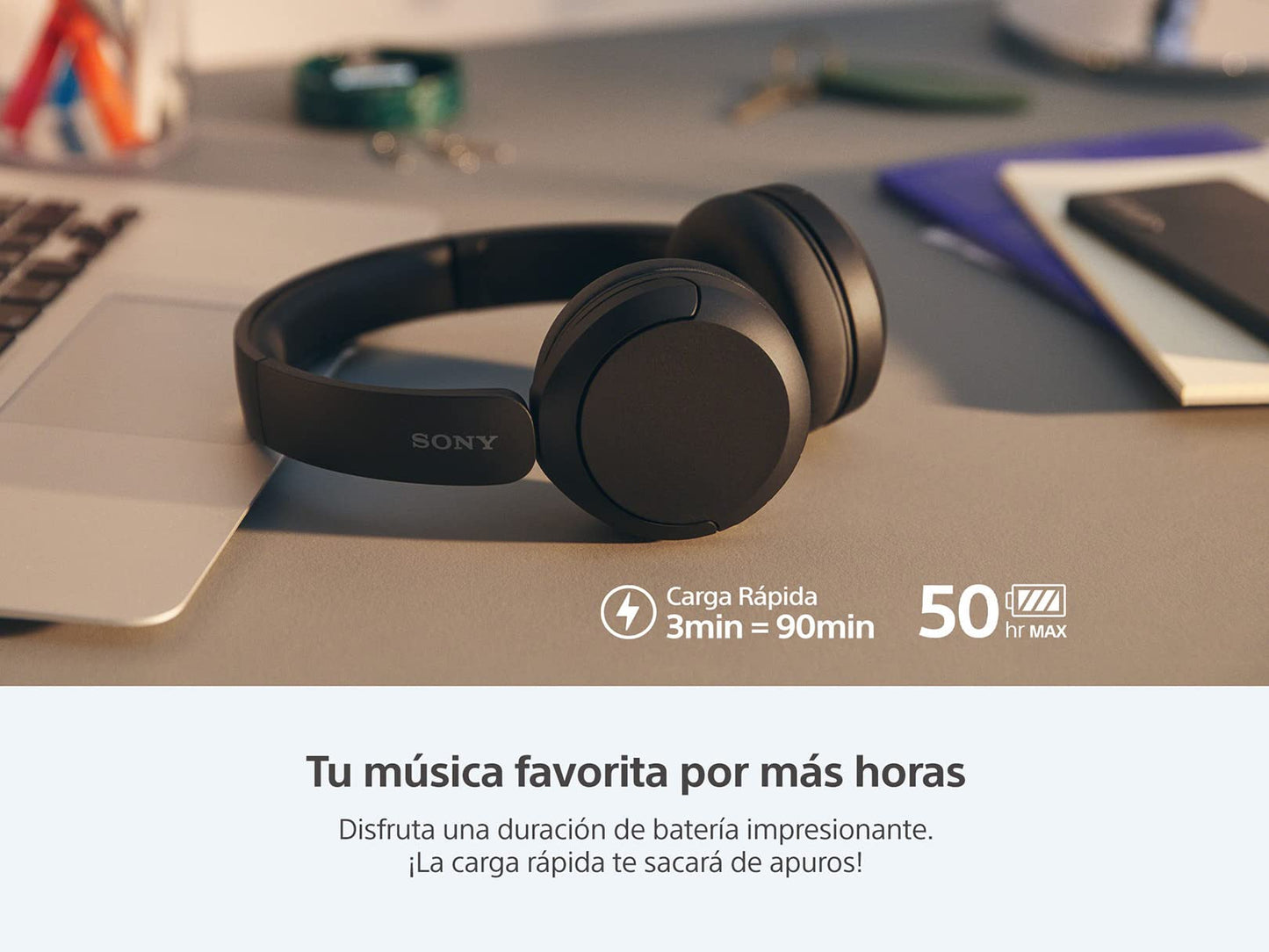 Audífonos inalámbricos Sony on-Ear WH-CH520 hasta 50 Horas de duración de batería, Beige.