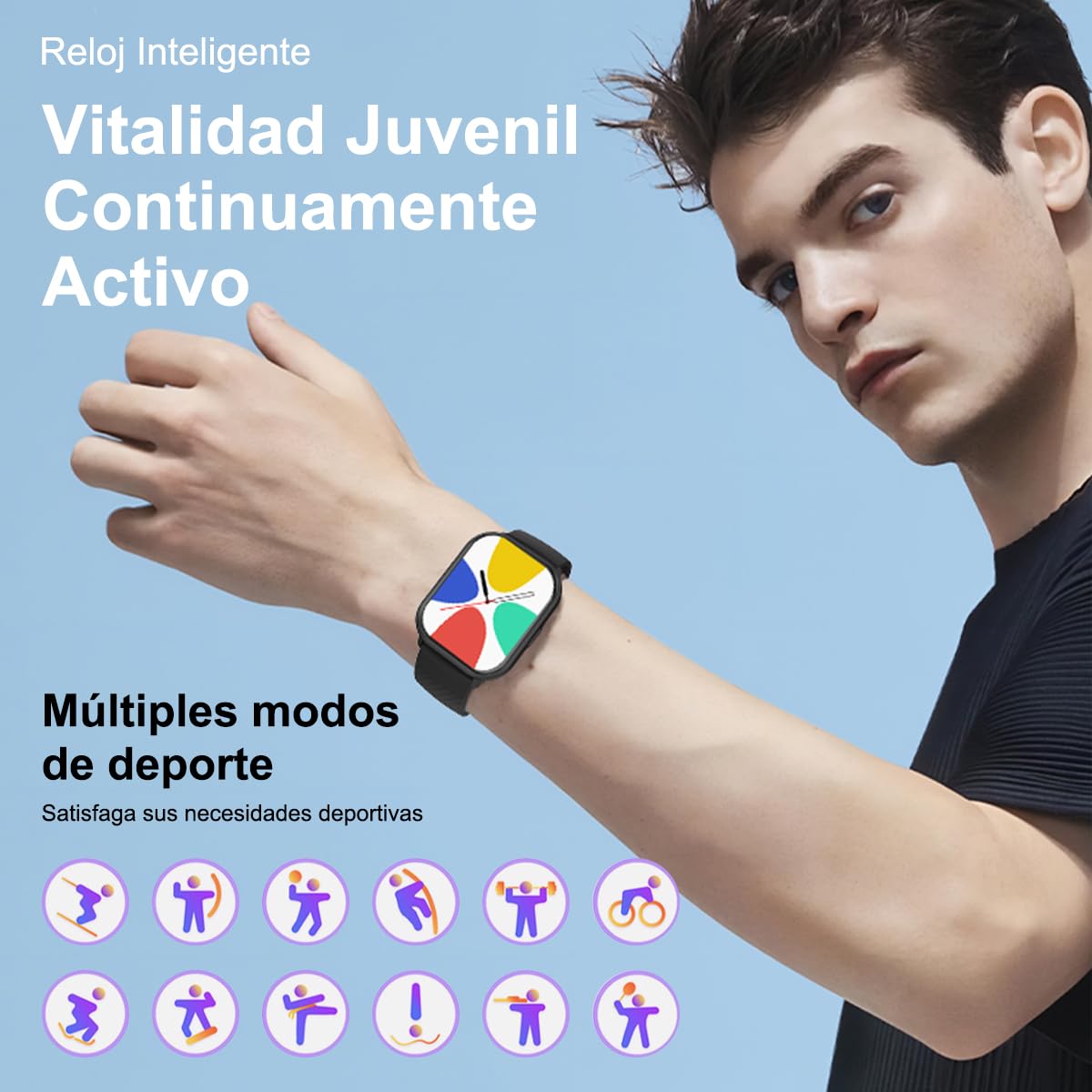 Smartwatch 2.01" EASYTAO. Pantalla Grande, Reloj Inteligente Llamada Bluetooth, Impermeable IPX67, Monitor De Frecuencia Cardíaca/Oxígeno en Sangre/Presión Arterial, Micrófono Incorporado(Negro)