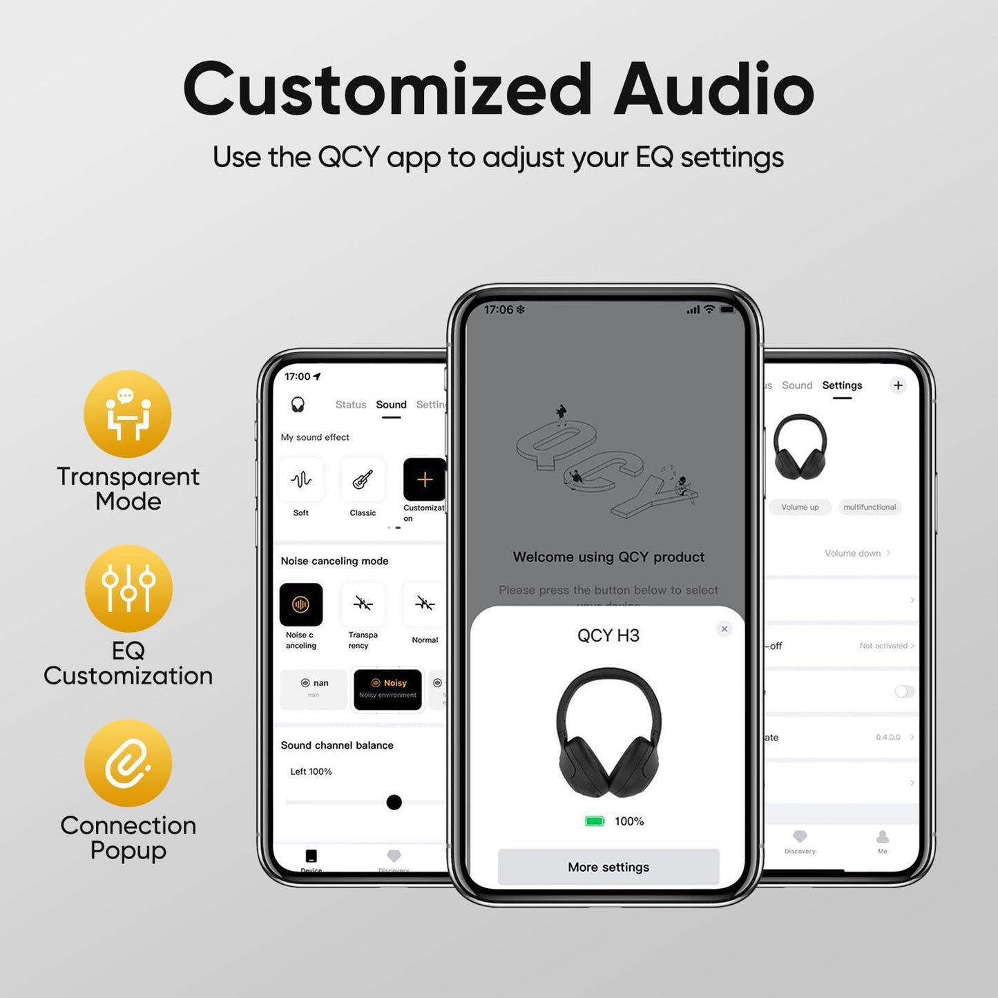 Audífonos QCY H3 Bluetooth 5.4, Cancelación Activa de Ruido, Hi-Res Audio, Diadema Plegables Auriculares Over Ear, 60 Horas de Reproducción Compatible con iOS/Android