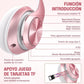 Auriculares inalámbricos TOOOGO de Diadema. Micrófono HD Incorporado. 60 Horas de uso inalámbrico. Plegables. Color Oro Rosa.