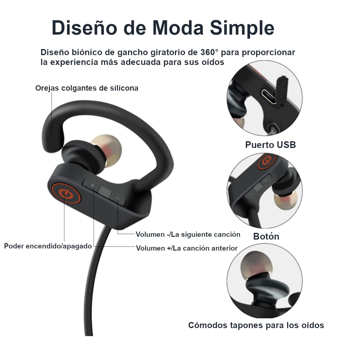 Audifonos Inalámbricos JSHIB. Bluetooth 5.0. Deportivos, Impermeables IPX7, con Micrófono, con Cancelación de ruido, con Estéreo para Ciclismo, Escalada, Yoga, Gimnasio etc