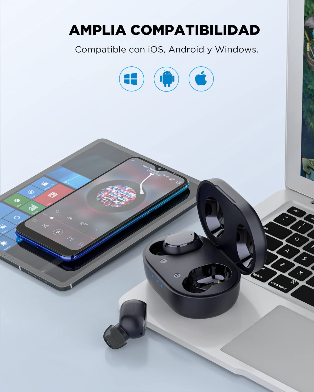 HTC Audifonos Inalambricos Audífonos Bluetooth 5.3 Inalámbricos Auriculares Earbuds con Micronofo Compatible Pare Sony Xiaomi Huawei Laptop Tablet (Negro)